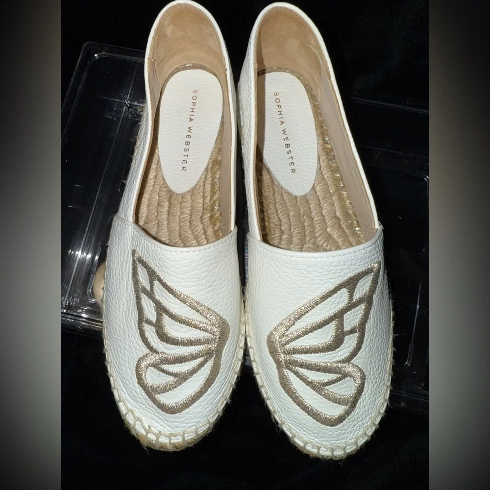 Sophia Webster White and Tan Espadrilles with Butterfly Design